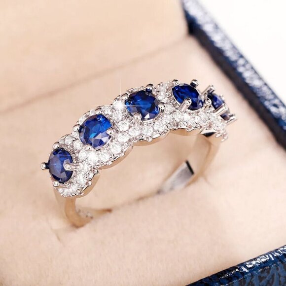 Jewelry - NEW 925 Sterling Silver Sapphire Diamond Ring Band